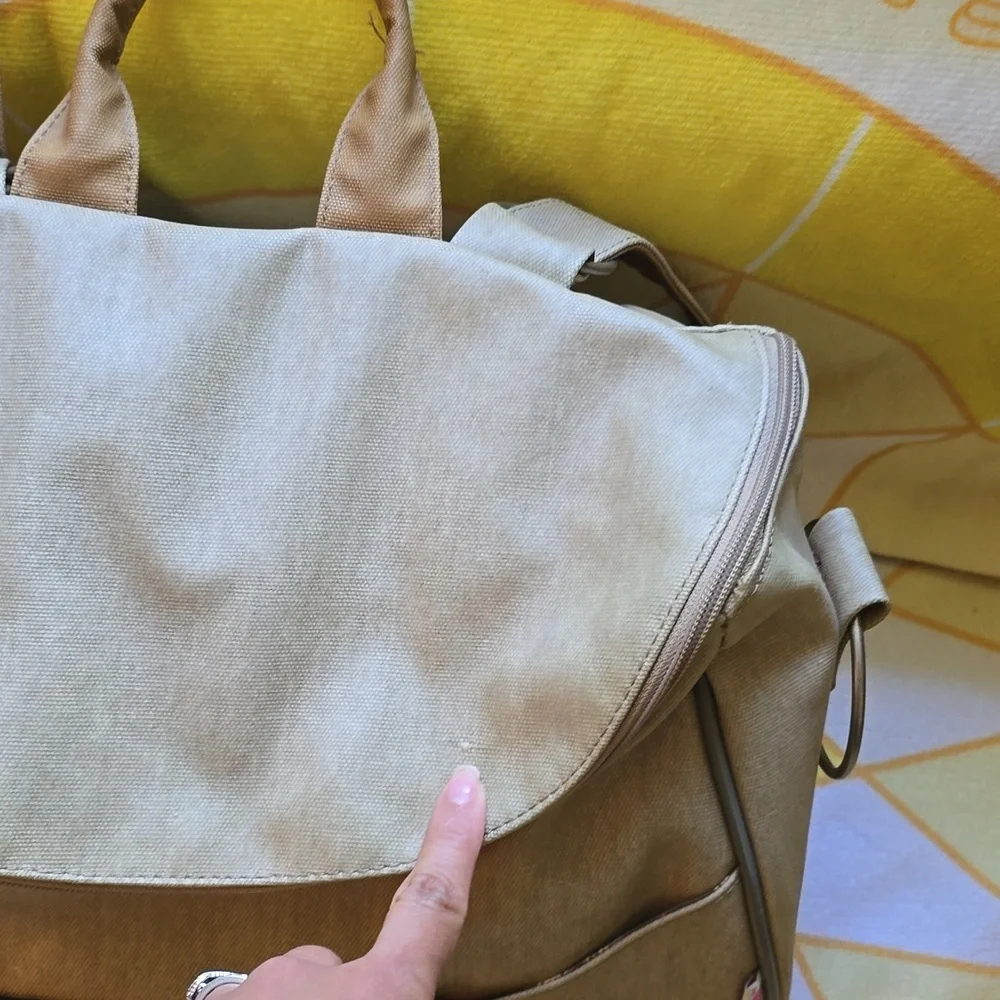 VGUC- Minene Tan Baby Diaper Bag with Adjustable Straps And Accessories